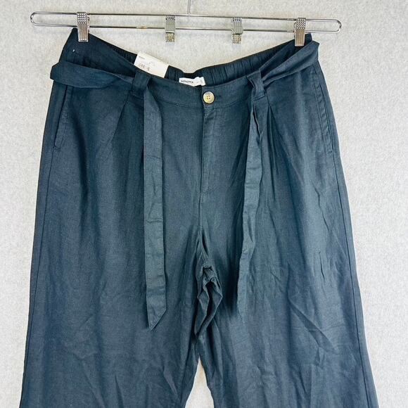 New Sonoma Womans Sz XL Pants Wide Leg Linen Blend Pockets Black Belted NWT - Picture 2 of 10